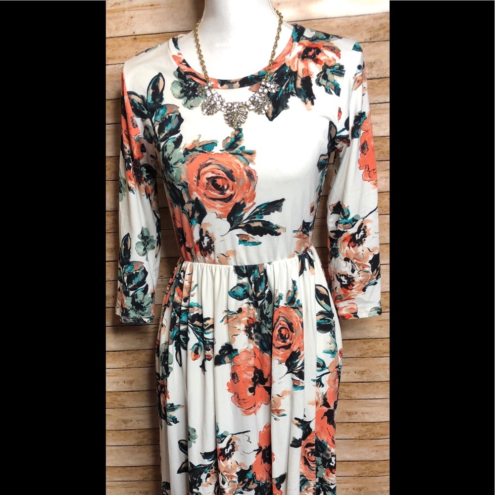 Women's Floral Printed Maxi Dress w Pockets XL